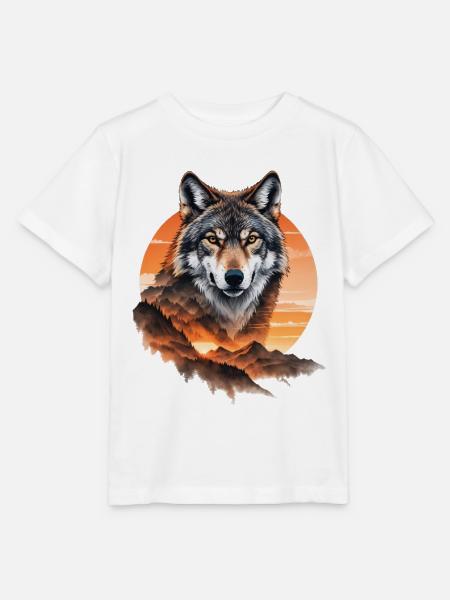 Wolf im Abendrot über Bergen - Stanley/Stella Kinder T-Shirt MINI CREATOR  - Weiß