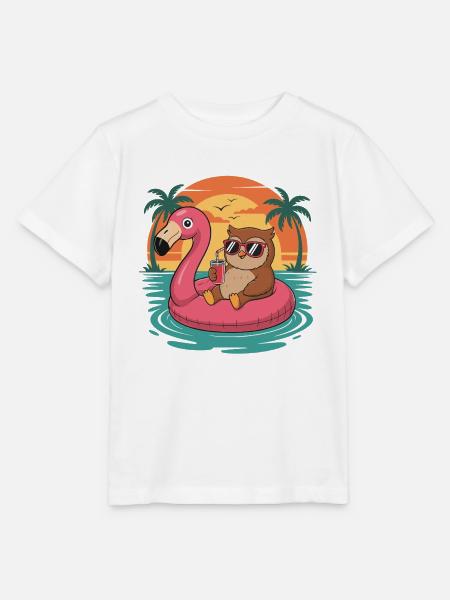 Lustiger Eulen-Tropensommer-Flamingo-Float - Stanley/Stella Kinder T-Shirt MINI CREATOR - Weiß
