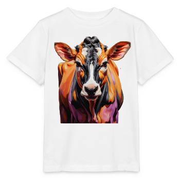 Farbenfrohes Kuhporträt - Stanley/Stella Kinder T-Shirt MINI CREATOR  - Weiß - Vorne - Maike (125cm)