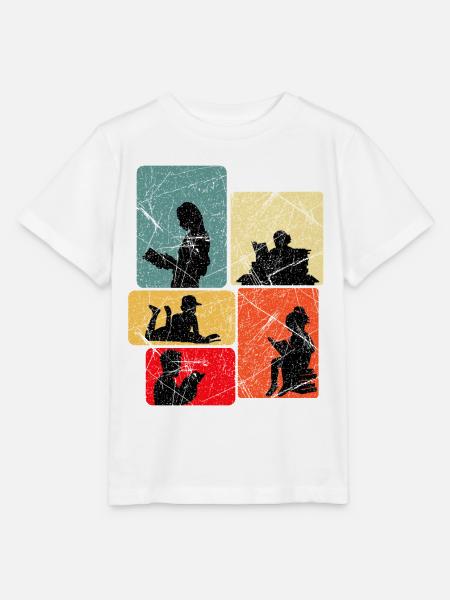 Lesende Silhouetten im Farbblockdesign - Stanley/Stella Kinder T-Shirt MINI CREATOR - Weiß