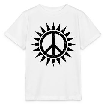 Friedenssymbol in einer Sonne mit Grunge-Effekt - Stanley/Stella Kinder T-Shirt MINI CREATOR  - Weiß - Vorne - Maike (125cm)
