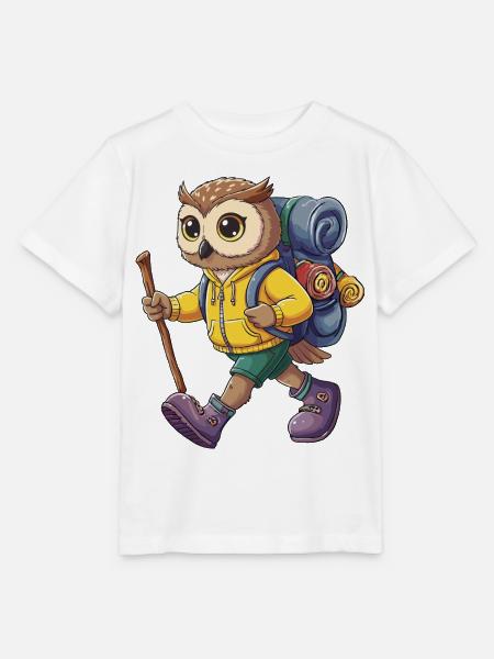 Niedliche Eule, Wandern, Camping, Abenteuer-Rucksacktourist, - Stanley/Stella Kinder T-Shirt MINI CREATOR  - Weiß