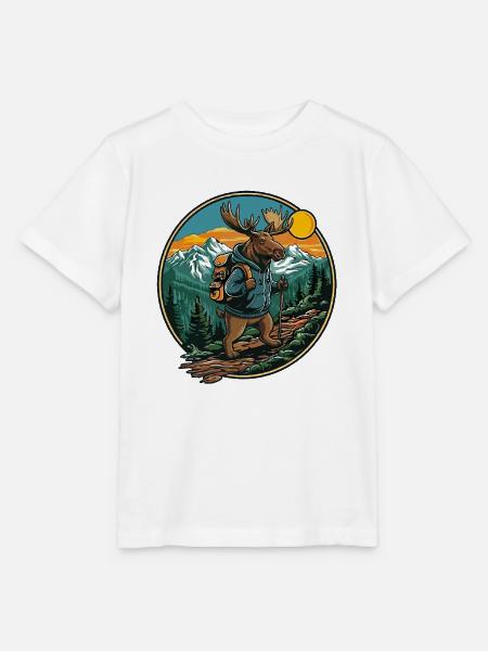 Niedlicher Elch Wandern Camping Bergabenteuer - Stanley/Stella Kinder T-Shirt MINI CREATOR  - Weiß