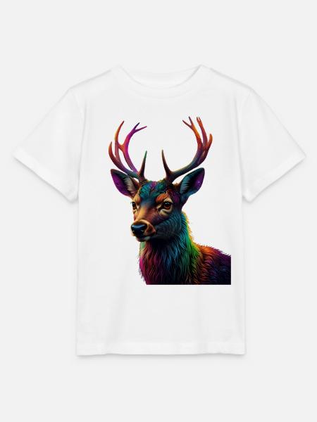 Regenbogen Hirschkopf Kunstprint - Stanley/Stella Kinder T-Shirt MINI CREATOR - Weiß