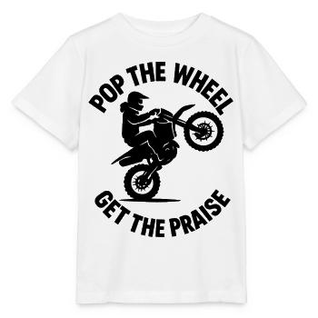 Pop the Wheel – Supermoto Wheelie - Stanley/Stella MINI CREATOR Kids’ T-Shirt - white - Front - Maike (125cm)