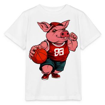 Schweinchen Basketballerin / Basketball Schweinche - Stanley/Stella Kinder T-Shirt MINI CREATOR  - Weiß - Vorne - Maike (125cm)