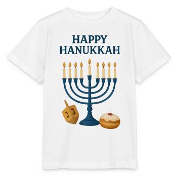 Joyeuse Lumière festive de la Menorah de Hanoucca - T-shirt bio MINI CREATOR Stanley/Stella Enfant - blanc - Devant - Maike (125cm)