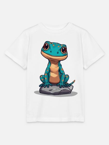 Niedlicher Gecko auf einem Stein - Stanley/Stella Kinder T-Shirt MINI CREATOR  - Weiß