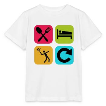 Essen, schlafen, schlafen, Tennis wiederholen, lustiges Zitat, Court. - Stanley/Stella Kinder T-Shirt MINI CREATOR  - Weiß - Vorne - Maike (125cm)