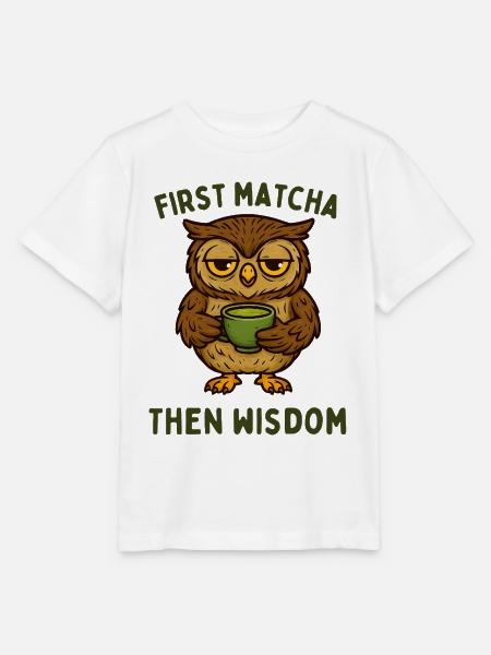 Erst Matcha Dann Weisheit Eule - Stanley/Stella Kinder T-Shirt MINI CREATOR - Weiß