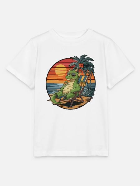 Lustiger Drache am Strand, Sommerurlaub Sonnenuntergang - Stanley/Stella Kinder T-Shirt MINI CREATOR - Weiß