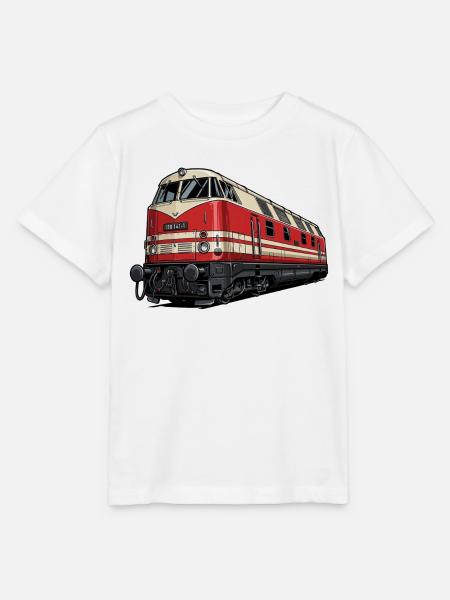 Illustratie van een rode vintage locomotief BR 118 - Stanley/Stella Kinder-T-shirt MINI CREATOR  - wit