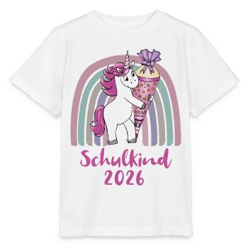 Schulkind 2026 Einhorn mit Zuckertüte  - Stanley/Stella Kinder T-Shirt MINI CREATOR  - Weiß - Vorne - Maike (125cm)