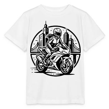 Biker, der auf ein Abenteuer geht - Stanley/Stella Kinder T-Shirt MINI CREATOR  - Weiß - Vorne - Maike (125cm)
