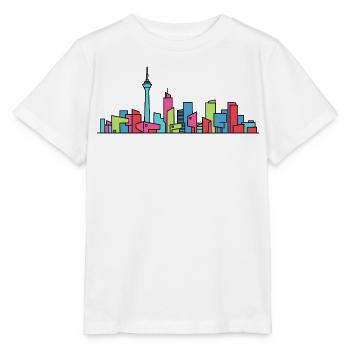 Artographie de la tour du Rhin de la skyline de la ville de Düsseldorf - T-shirt bio MINI CREATOR Stanley/Stella Enfant - blanc - Devant - Maike (125cm)