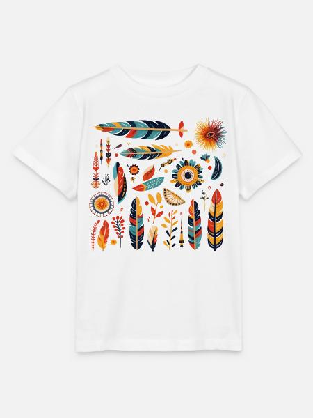 Boho Feder und Blüten Muster - Stanley/Stella Kinder T-Shirt MINI CREATOR  - Weiß