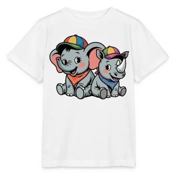 Cute Elephant and Rhinoceros – Cute Animal Friends - Stanley/Stella MINI CREATOR Kids’ T-Shirt - white - Front - Maike (125cm)