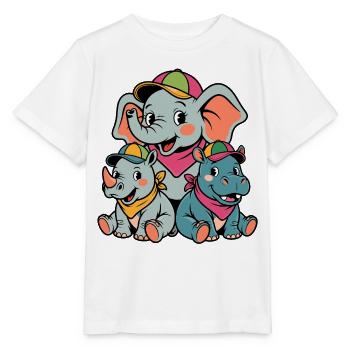 Niedlicher Elefant, Nashorn & Nilpferd Cartoon - Stanley/Stella Kinder T-Shirt MINI CREATOR  - Weiß - Vorne - Maike (125cm)