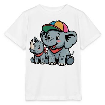 Lustiges Elefanten-Nashorn-Duo Cap - Stanley/Stella Kinder T-Shirt MINI CREATOR  - Weiß - Vorne - Maike (125cm)