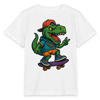 T-Rex Street Skater  - Stanley/Stella Kinder T-Shirt MINI CREATOR  - Weiß - Vorne - Maike (125cm)