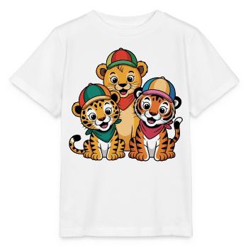 Löwe Tiger Leopard Freunde – Lustiges Tiermotiv - Stanley/Stella Kinder T-Shirt MINI CREATOR  - Weiß - Vorne - Maike (125cm)
