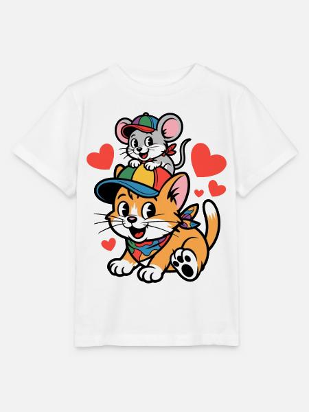 Cat and Mouse Friendship with Heart - Stanley/Stella MINI CREATOR Kids’ T-Shirt - white