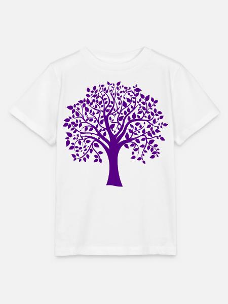 Grundsilhouette mit lila Jumbo-Baummuster - Stanley/Stella Kinder T-Shirt MINI CREATOR  - Weiß