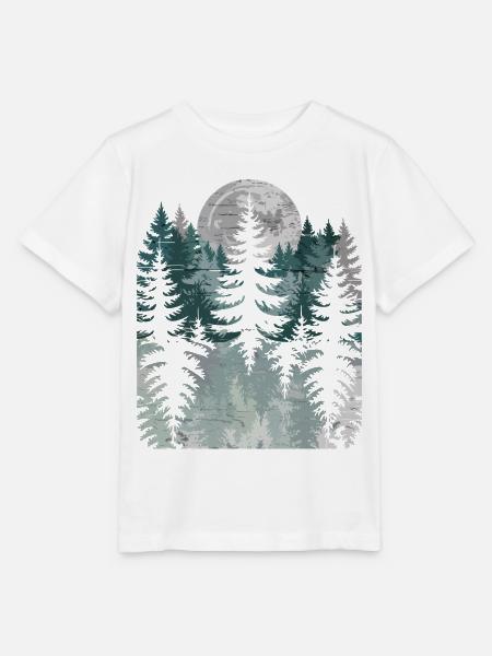 Nachtwald Silhouette mit Mond - Stanley/Stella Kinder T-Shirt MINI CREATOR  - Weiß