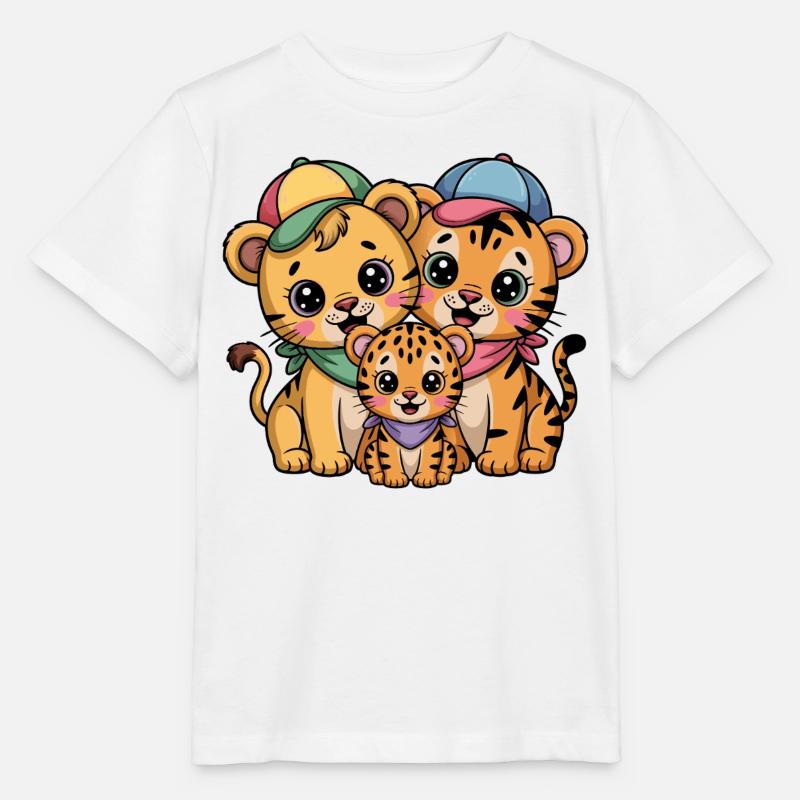 Amis Lion Tigre Léopard mignons - T-shirt bio MINI CREATOR Stanley/Stella Enfant - blanc