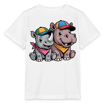 Funny Baby Rhino & Hippo – Cute Animal Duo - Stanley/Stella MINI CREATOR Kids’ T-Shirt - white - Front - Maike (125cm)