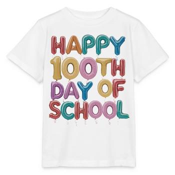 Hundertster Schultag Ballon-Design - Stanley/Stella Kinder T-Shirt MINI CREATOR  - Weiß - Vorne - Maike (125cm)