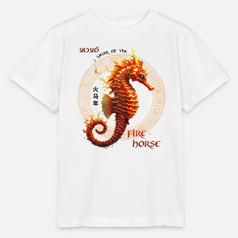 Hippocampe de Feu 2026 – Année de bébé 2026 - T-shirt bio MINI CREATOR Stanley/Stella Enfant - blanc