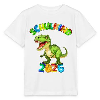 T-Rex - Enfant d’école 2026 - Police dinosaure colorée - T-shirt bio MINI CREATOR Stanley/Stella Enfant - blanc - Devant - Maike (125cm)