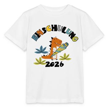 Einschulung 2026 - Dino mit Schultüte - Stanley/Stella Kinder T-Shirt MINI CREATOR  - Weiß - Vorne - Maike (125cm)