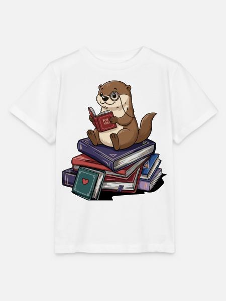Bücherwurm-Otter-Tier-Lesen-Bücher Kunst - Stanley/Stella Kinder T-Shirt MINI CREATOR - Weiß