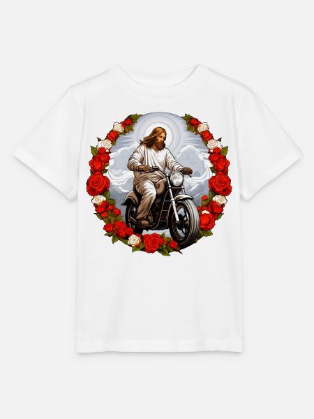 Jesu Motorrad mit Rosen - Stanley/Stella Kinder T-Shirt MINI CREATOR  - Weiß