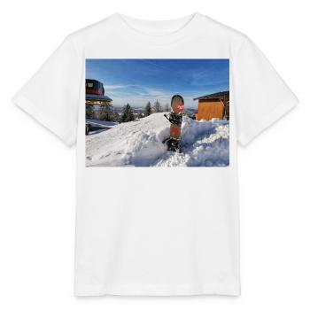 Snowboarding on a sunny slope - Stanley/Stella MINI CREATOR Kids’ T-Shirt - white - Front - Maike (125cm)