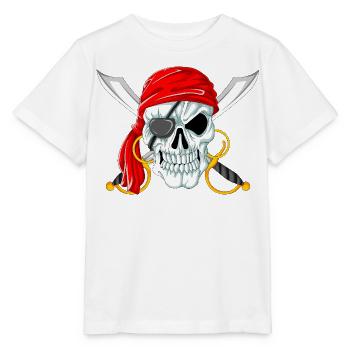 Crâne de pirate avec épées, Jolly Roger Design - T-shirt bio MINI CREATOR Stanley/Stella Enfant - blanc - Devant - Maike (125cm)