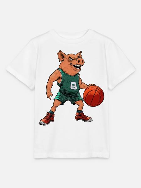 Schweine Basketballer/ Basketball Sau - Stanley/Stella Kinder T-Shirt MINI CREATOR  - Weiß