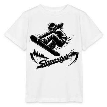Slopestyle Snowboard Action in den Bergen - Stanley/Stella Kinder T-Shirt MINI CREATOR  - Weiß - Vorne - Maike (125cm)