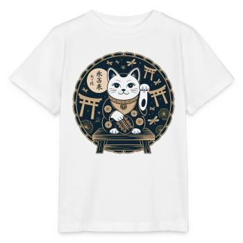 Lucky Cat Ukiyoe Gold auf Navy - Stanley/Stella Kinder T-Shirt MINI CREATOR  - Weiß - Vorne - Maike (125cm)