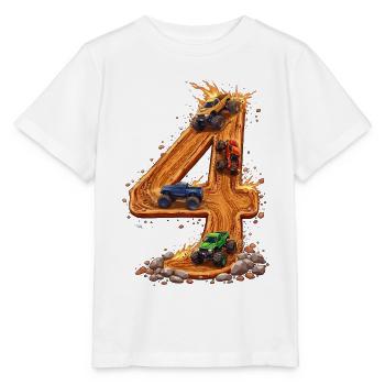 4th Birthday, 4 Year Old Boy, Monster Truck - Stanley/Stella MINI CREATOR Kids’ T-Shirt - white - Front - Maike (125cm)