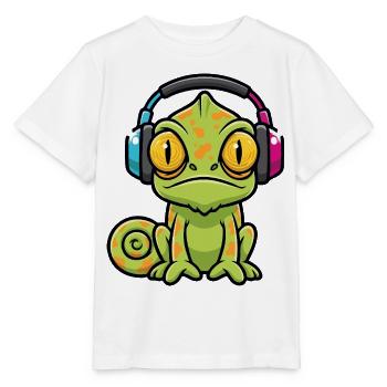 Baby Chameleon Headphones Cartoon Music - Stanley/Stella MINI CREATOR Kids’ T-Shirt - white - Front - Maike (125cm)