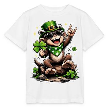 Cadeau drôle de trèfle de Monkey St. Patty - T-shirt bio MINI CREATOR Stanley/Stella Enfant - blanc - Devant - Maike (125cm)