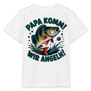 Papa Komm Wir Angeln Fischmotiv - Stanley/Stella Kinder T-Shirt MINI CREATOR  - Weiß - Vorne - Maike (125cm)
