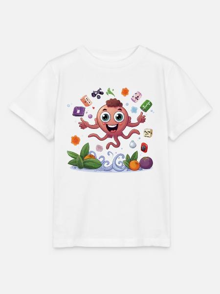 Kunterbunter Obst-Tintenfisch - Stanley/Stella Kinder T-Shirt MINI CREATOR - Weiß