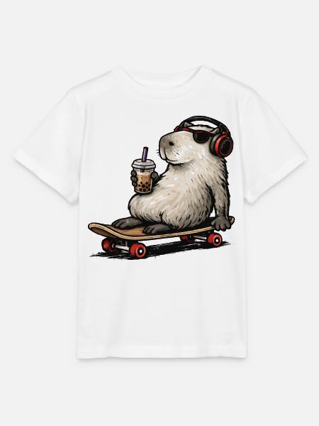 Capybara Skateboard Bubble Tea - Stanley/Stella Kinder T-Shirt MINI CREATOR - Weiß