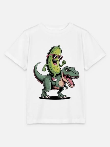 Saure Gurke reitet auf Dinosaurier - Stanley/Stella Kinder T-Shirt MINI CREATOR  - Weiß