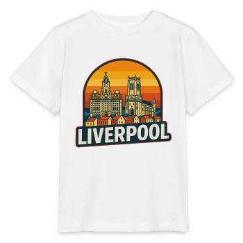 Vintage Liverpool Skyline Retro Sunset Design - Stanley/Stella MINI CREATOR Kids’ T-Shirt - white - Front - Maike (125cm)