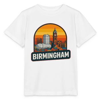 Vintage Birmingham Skyline Retro Sunset Design - Stanley/Stella MINI CREATOR Kids’ T-Shirt - white - Front - Maike (125cm)